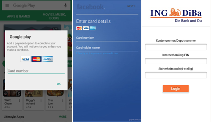 Overlays for phishing Google Play, Facebook and ING-DiBa