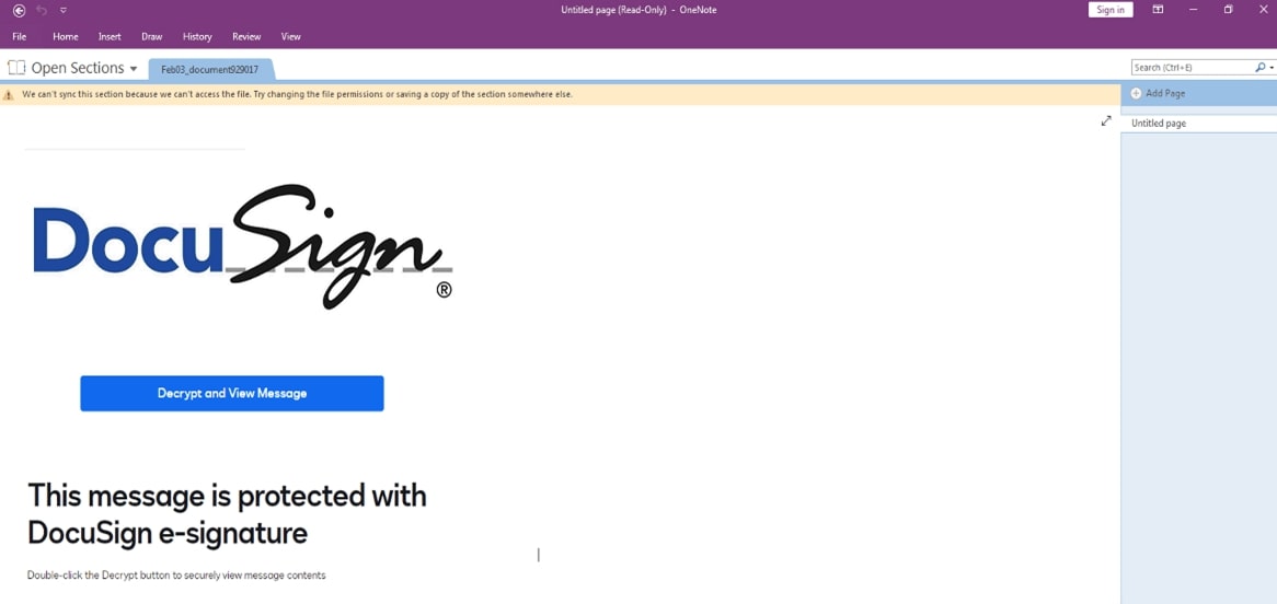 Figure 6 Screenshot of the
execution of phishing OneNote document: Variation
2